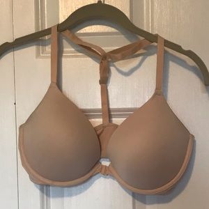 PINK Victorias Secret racer back nude bra with front clasp. Size 34DD